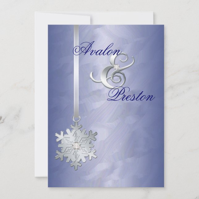 Silver Diamond Snowflake Blue Foil Invitation (Front)