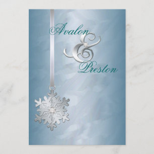 Silver Diamond Snowflake Teal Foil Invitation