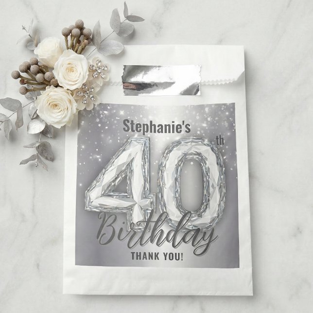 Silver Diamond Sparkle 40th Birthday Thank You Favour Bags (Creator Uploaded)