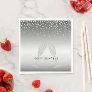 Silver Diamond Sparkle Champagne Glass New Year's Napkin