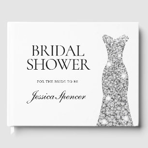 Silver Diamond Sparkle Dress Bridal Shower Guest Book