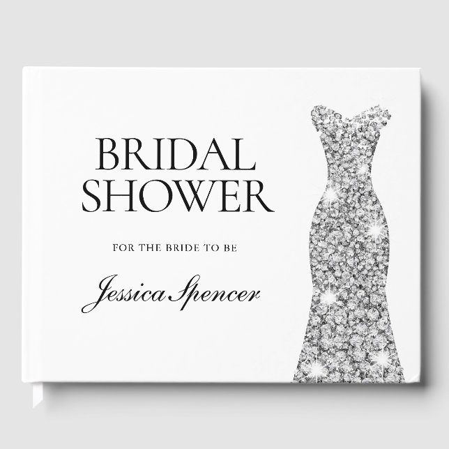Silver Diamond Sparkle Dress Bridal Shower Guest Book (Front)