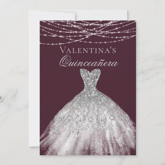 Silver Diamond Sparkle Dress Quinceanera Invitation (Front)