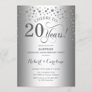 Silver Diamond Surprise 20th Anniversary Party Invitation