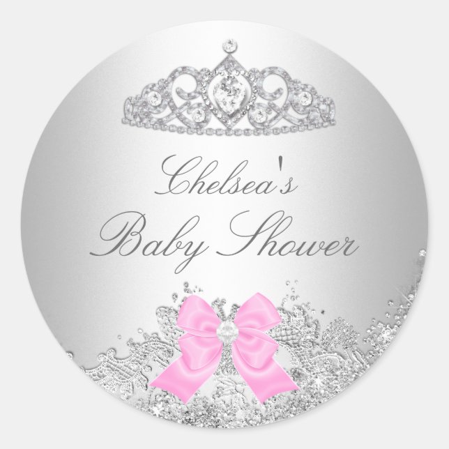 Silver Diamond & Tiara Baby Shower Sticker (Front)