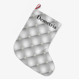 Silver Diamond Tufts Christmas   Large Christmas Stocking