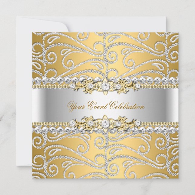Silver Diamond White Gold Elegant Birthday Party 3 Invitation (Front)