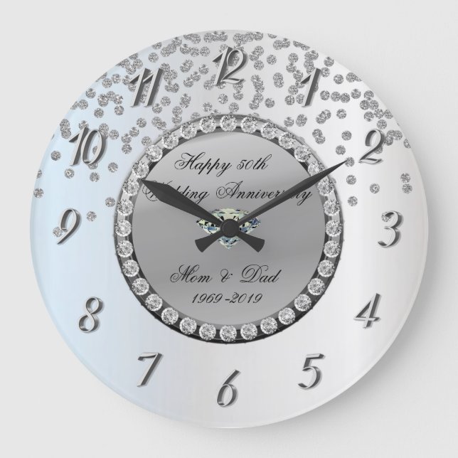 Silver Diamonds 25th Wedding Anniversary Large Clock (Front)
