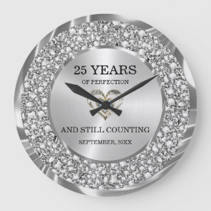 Silver Diamonds 25th Wedding Anniversary Large   Clock