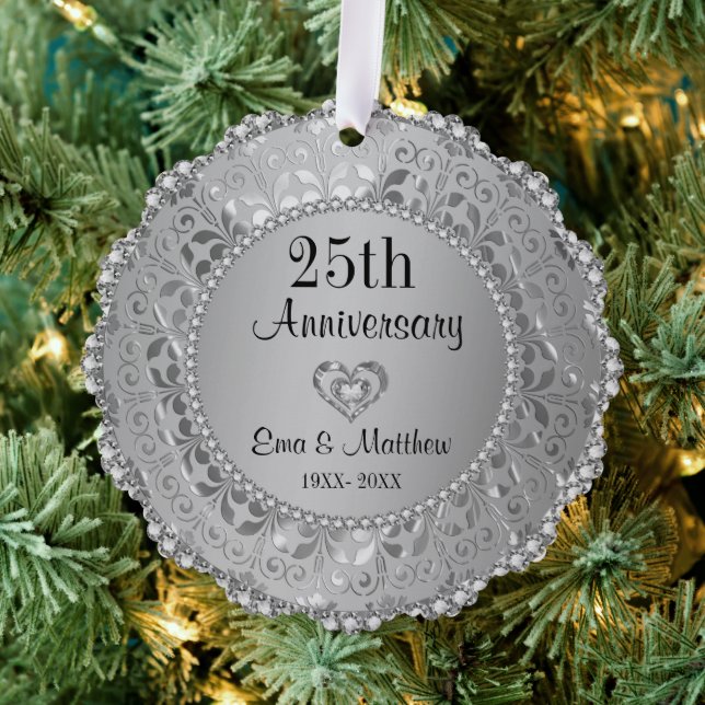 Silver  Diamonds 25th Wedding Anniversary Tree Decoration Card (Insitu (Tree))