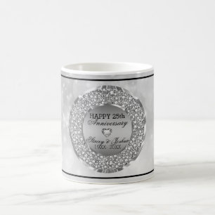 Silver Diamonds And Heart Coffee Mug