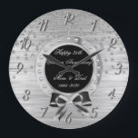 Silver Diamonds Bow 25th Wedding Anniversary Large Clock<br><div class="desc">Elegant silver diamonds wedding anniversary clock.</div>