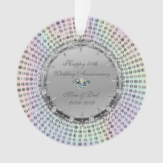 Silver Diamonds Dotted 50th Wedding Anniversary Ornament (Front)