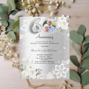 Silver diamonds florals 60th wedding invitation