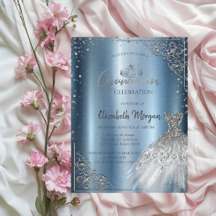 Silver Diamonds Frame Dress Quinceañera  Invitation