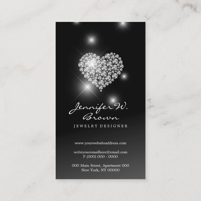 Silver Diamonds gems jewellery luxury Business Card (Back)