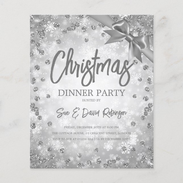 Silver Diamonds Glitter Christmas Holiday Invite Flyer (Front)