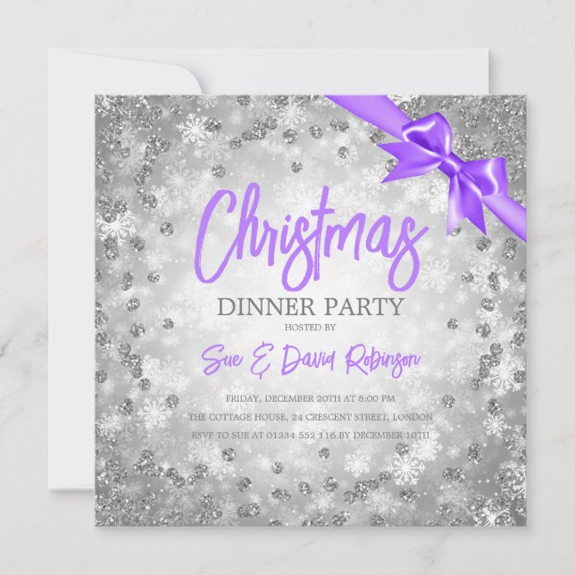 Silver Diamonds Glitter Purple Ribbon Christmas  (Front)