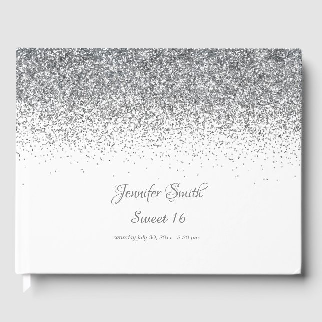 Silver Diamonds Glitter Sweet Sixteen Guest Book (Front)