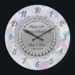 Silver Diamonds Holographic 25th Wedding Large Clock<br><div class="desc">Elegant silver diamonds on holographic wedding anniversary clock.</div>