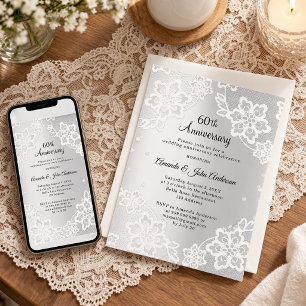 Silver diamonds lace 60th wedding anniversary invitation