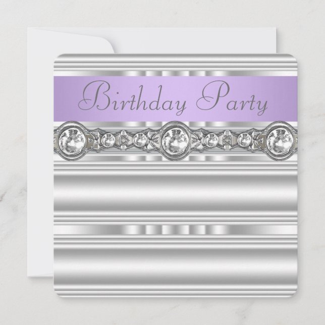 Silver Diamonds Lavender Purple Birthday Party Invitation (Front)