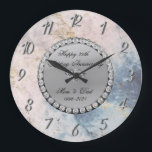 Silver  Diamonds Marble 25th Wedding Anniversary  Large Clock<br><div class="desc">Elegant silver diamonds wedding anniversary clock.</div>