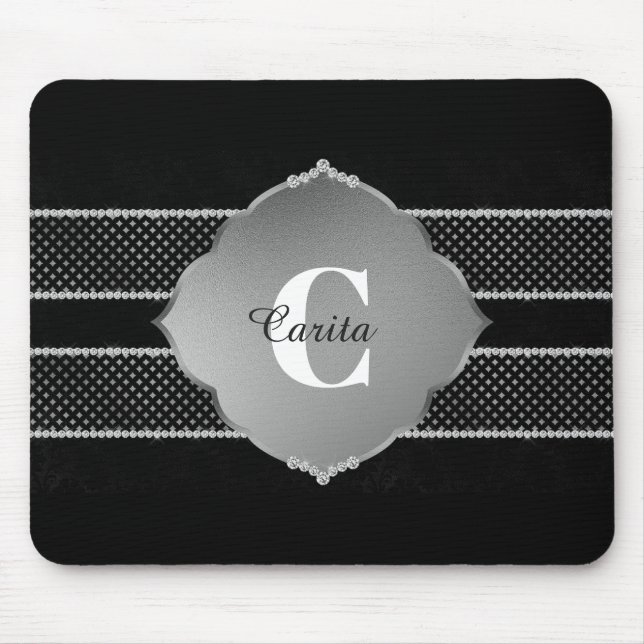 Silver Diamonds Monogram Mousepad (Front)