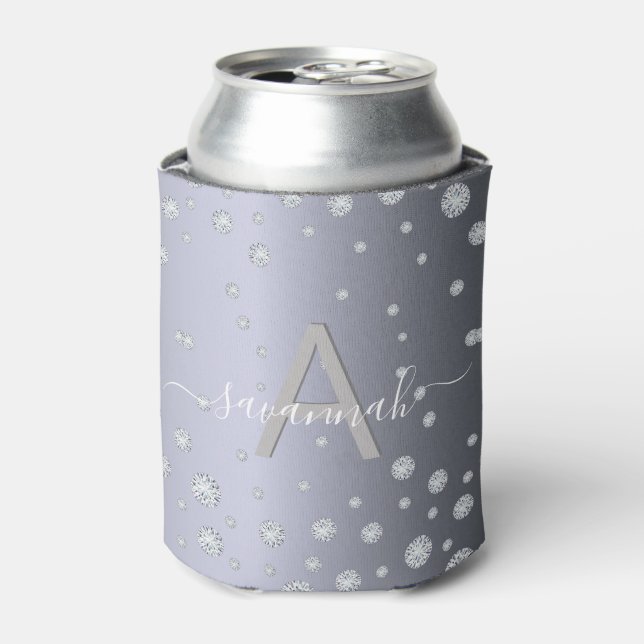 Silver diamonds monogram party name can cooler (Can Front)