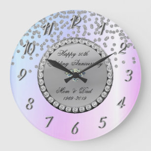 Silver Diamonds Ombre 25th Wedding Anniversary Large Clock