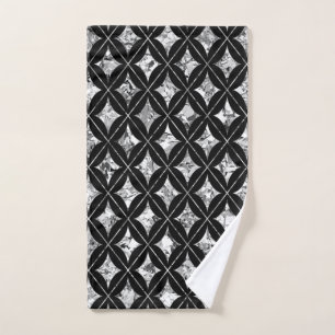 Silver Diamonds on Black Hand Towel