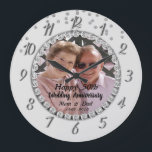 Silver Diamonds , Photo Anniversary Large Clock<br><div class="desc">Insert your own picture and text to easily personalize this gorgeous clock with silver diamonds.</div>