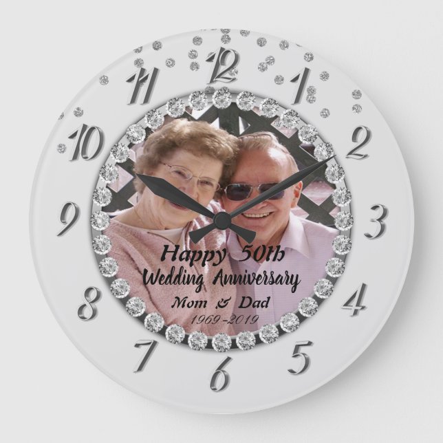 Silver Diamonds , Photo Anniversary Large Clock (Front)