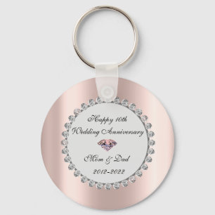 Silver Diamonds Rose Gold 10th Wedding Anniversary Key Ring