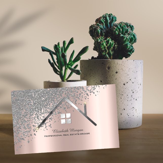Silver Diamonds Rose Gold Real Estate Agent  Business Card (Creator Uploaded)