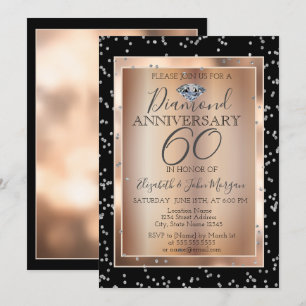 Silver Diamonds,Rose Gold Wedding Anniversary Invitation