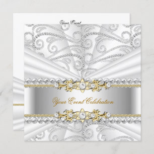 Silver Diamonds White Gold Elegant Birthday Party Invitation