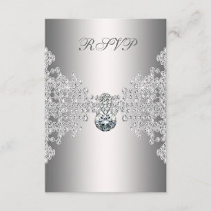 Silver Diamonds White Sweet Sixteen Birthday RSVP Card