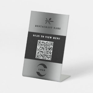 Silver Digital Menu QR Code Pedestal Sign