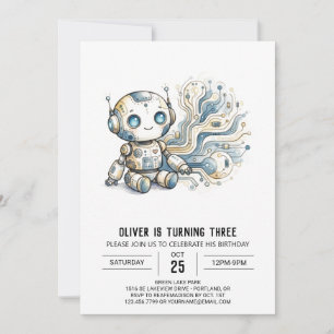 Silver Digital Robot Birthday Invitation
