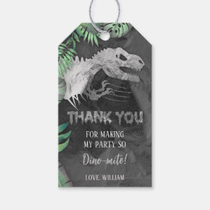 Silver Dinosaur Roar Birthday Gift Tags