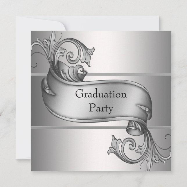 Silver Diploma Black Graduation Party Invitation (Front)