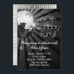 Silver Disco Ball 60th Birthday Party Invitation<br><div class="desc">Black Sparkle Disco Ball 60th Birthday Party Invitation,  retro 70's dance party silver disco ball with rays of light and glittery background in black and white. Men or Women have a groovy retro sixtieth party!</div>