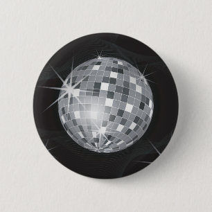 silver disco ball 6 cm round badge