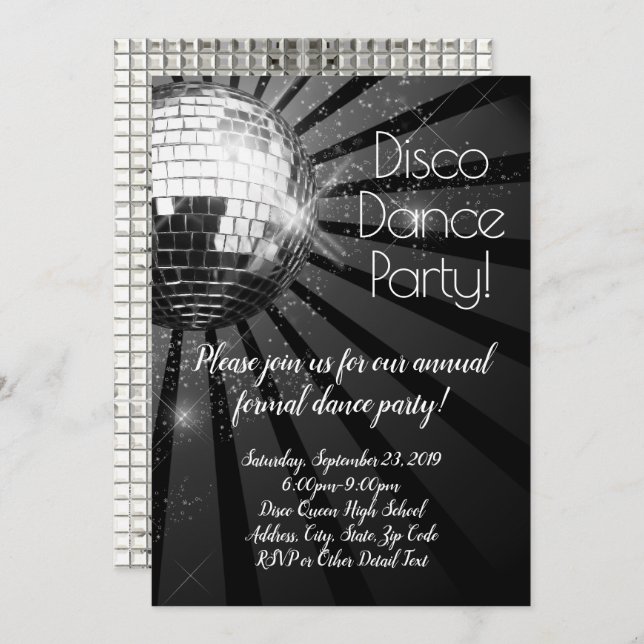 Silver Disco Ball 70s Prom Formal Dance Party Invitation (Front/Back)