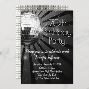 Silver Disco Ball 70th Birthday Party Invitation