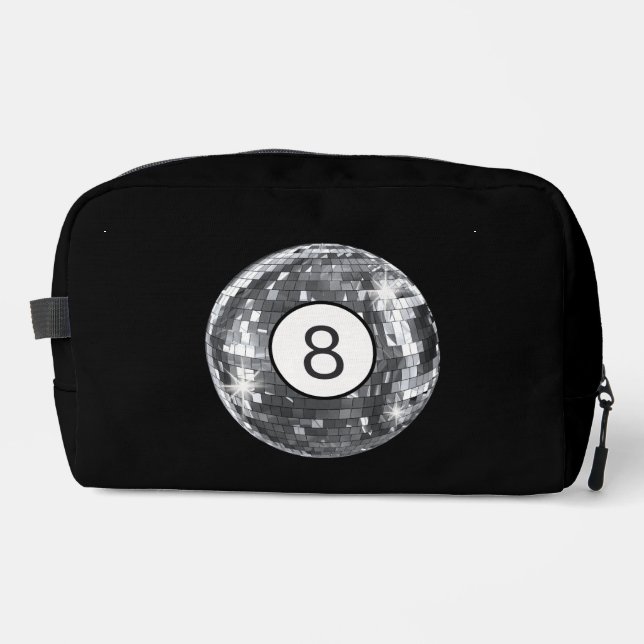 Silver Disco Ball, 8 Ball Motif, Retro 1970's Dopp Kit (Front)