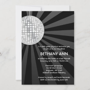 Silver Disco Ball Bat Mitzvah Invitations