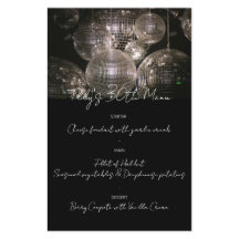 Silver disco ball birthday dinner party menu