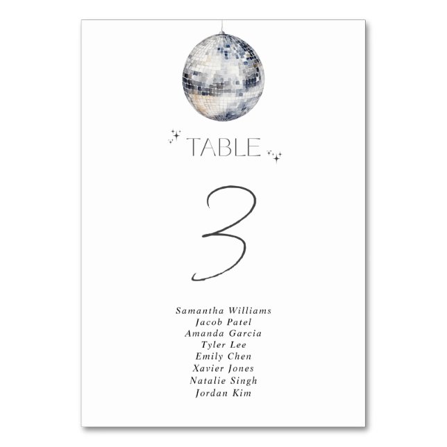 Silver Disco Ball Bridal Shower Table Number (Front)